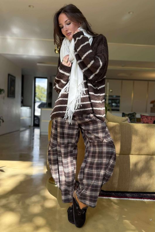 Big Softie Stripe Funnel Grunge Knit Chocolate Stone